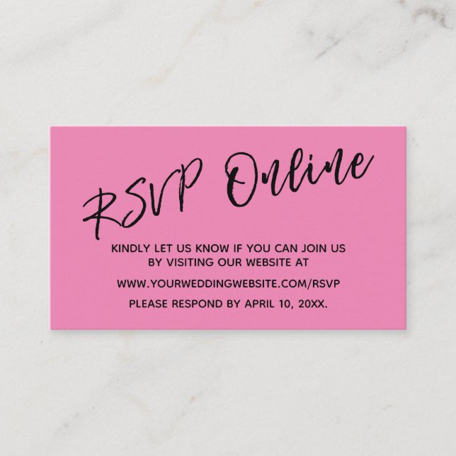 Wedding RSVP Online Handwriting Bright Pink Enclosure Card (Front)