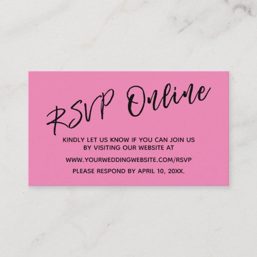 Wedding RSVP Online Handwriting Bright Pink Enclosure Card