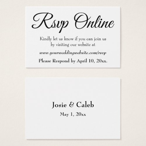 Wedding RSVP Online Insert Black Script White 09