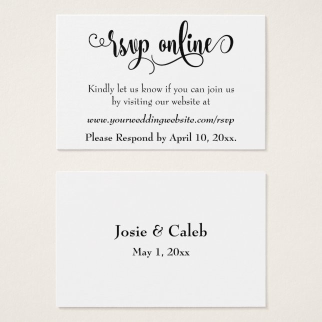 Wedding RSVP Online Insert Black Script, White, 10 (Front & Back)