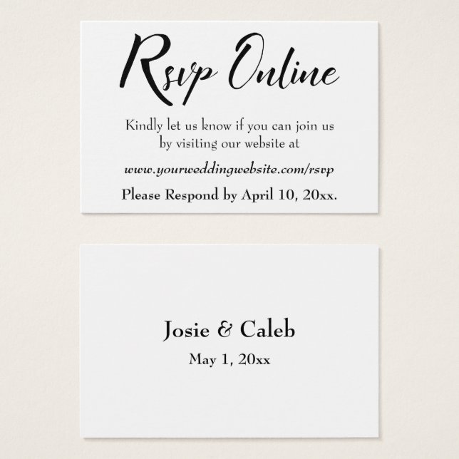 Wedding RSVP Online Insert Black Script, White, 13 (Front & Back)