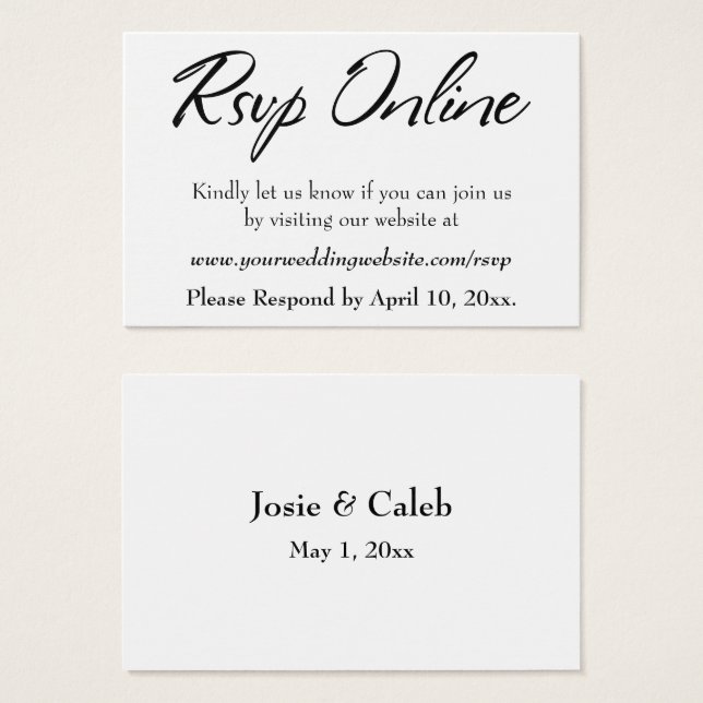 Wedding RSVP Online Insert Black Script, White, 16 (Front & Back)
