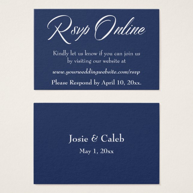 Wedding RSVP Online Insert White Script & Navy, 03 (Front & Back)