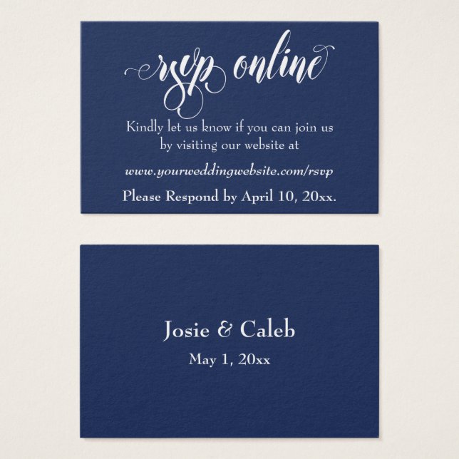 Wedding RSVP Online Insert White Script & Navy, 05 (Front & Back)