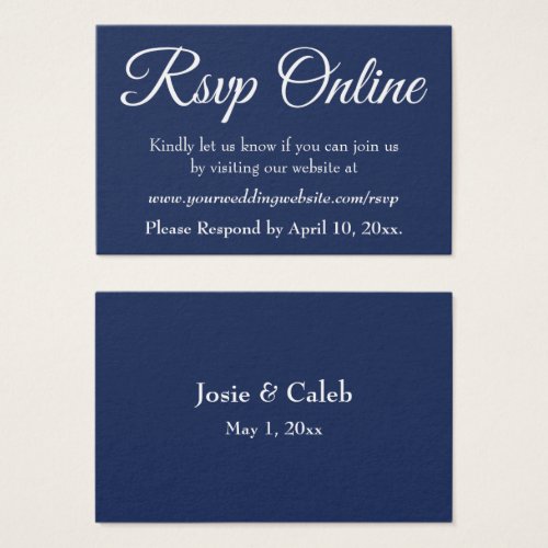 Wedding RSVP Online Insert White Script  Navy 09