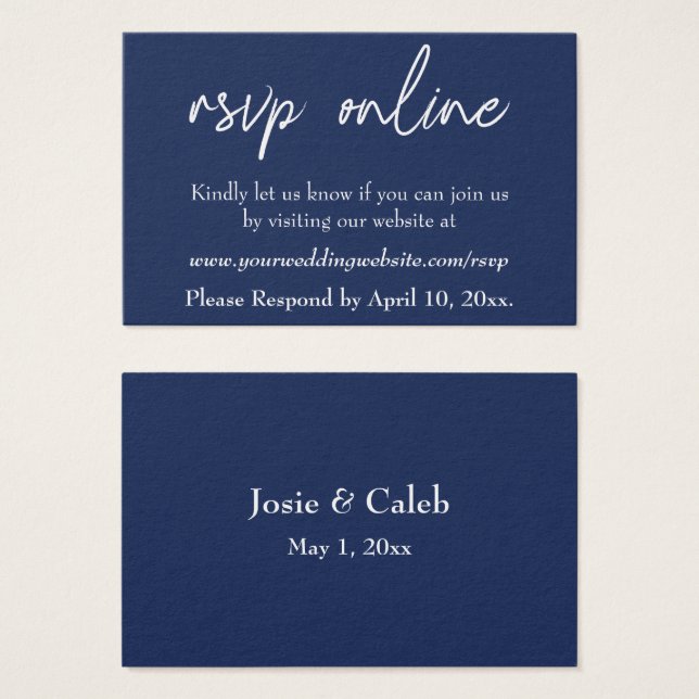 Wedding RSVP Online Insert White Script & Navy, 18 (Front & Back)