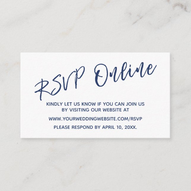 Wedding RSVP Online Navy Handwriting Insert Card (Front)