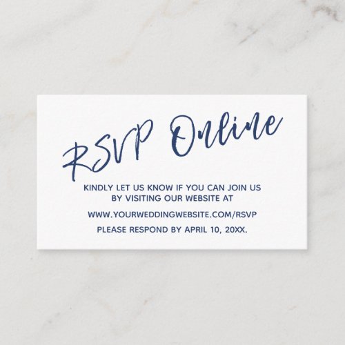 Wedding RSVP Online Navy Handwriting Insert Card