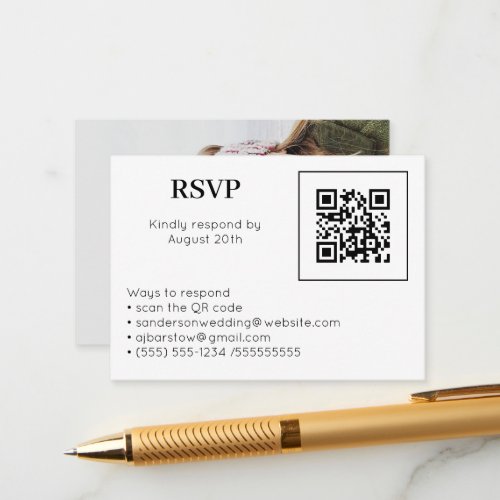Wedding RSVP Online QR Code Photo White Enclosure Card