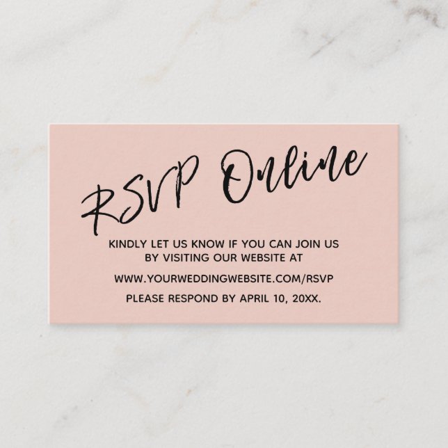 Wedding RSVP Online Simple Blush Pink Card (Front)