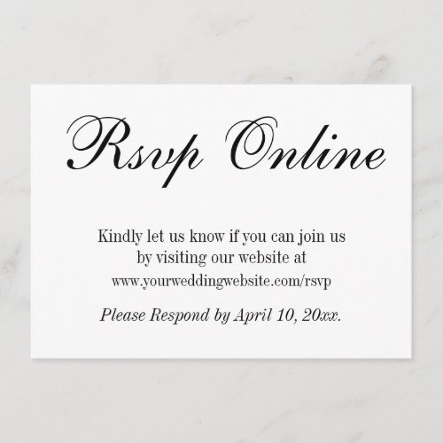 Wedding RSVP Online Simple Elegant Black and White Enclosure Card