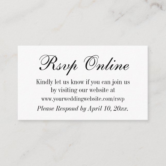Wedding RSVP Online Simple Elegant Black and White Enclosure Card (Front)