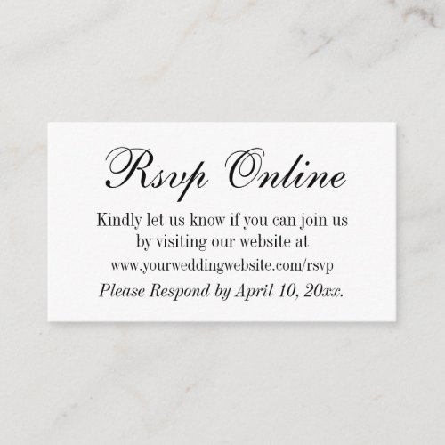 Wedding RSVP Online Simple Elegant Black and White Enclosure Card