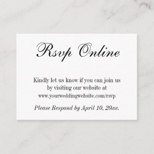 Wedding RSVP Online Simple Elegant Black and White Enclosure Card