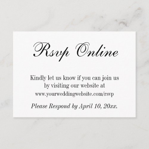 Wedding RSVP Online Simple Elegant Black and White Enclosure Card