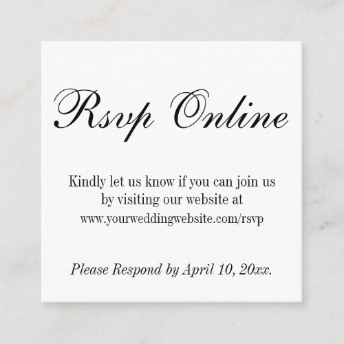 Wedding RSVP Online Simple Elegant Black and White Enclosure Card