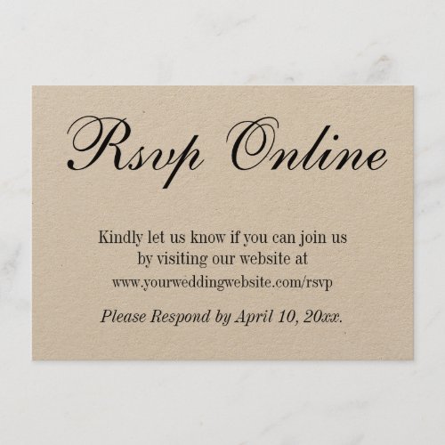 Wedding RSVP Online Simple Elegant Kraft Paper Enclosure Card