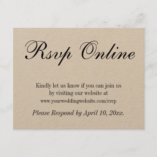 Wedding RSVP Online Simple Elegant Kraft Paper Enclosure Card