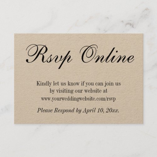 Wedding RSVP Online Simple Elegant Kraft Paper Enclosure Card