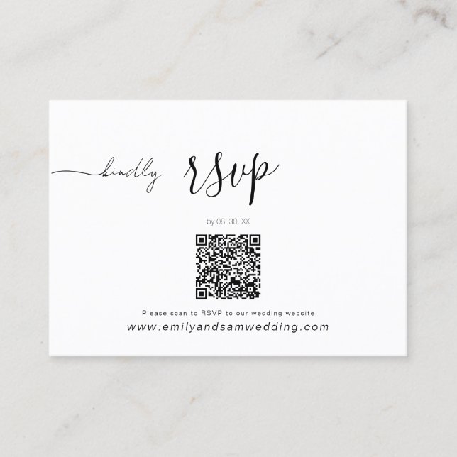 Wedding RSVP Pack | QR Code Minimalist White Business Card (Front)