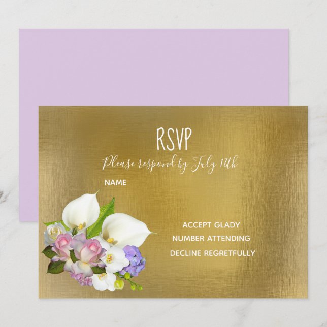 Wedding RSVP  pastel floral and gold theme Invitation (Front/Back)