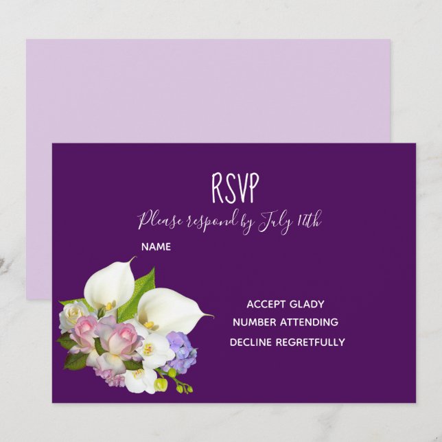 Wedding RSVP  pastel floral and purple theme Invitation (Front/Back)