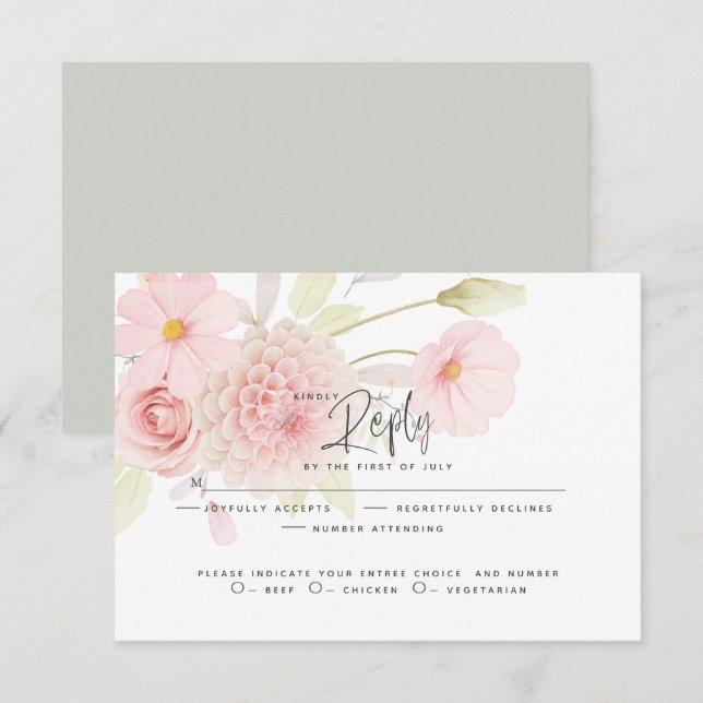 Wedding RSVP | Pastel Pink Flowers  Card (Front/Back)