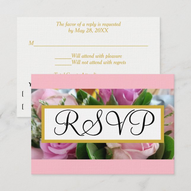 Wedding RSVP :Pastel Pink Roses Gold (Front/Back)