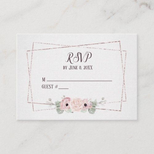 Wedding RSVP Pink Anemone and Glitter Frame  Enclosure Card