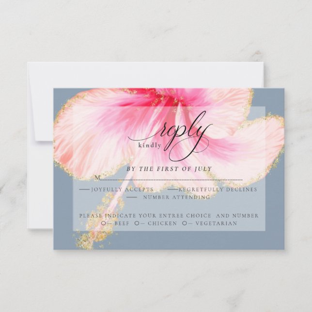 Wedding RSVP | Pink Watercolor Hibiscus Flower (Front)