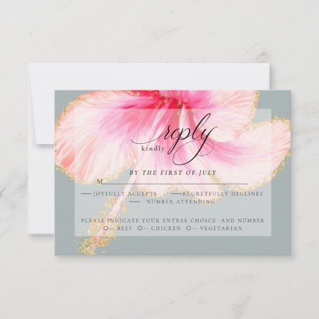 Wedding RSVP | Pink Watercolor Hibiscus Flower (Front)