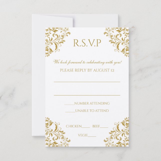Wedding RSVP PostCard - Nadine (Gold) on Ecru (Front)