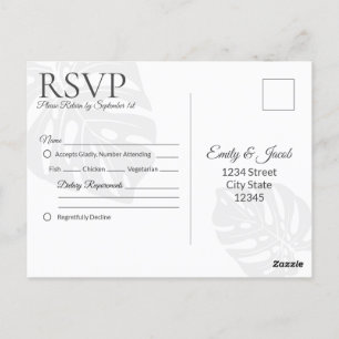 Wedding RSVP Postcard, Palm Leaf Tropical Beach Postcard