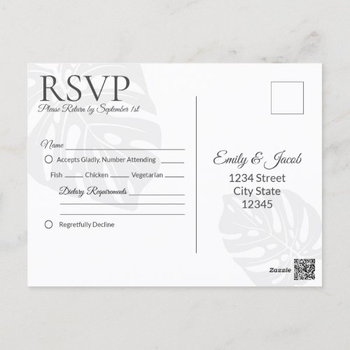 Wedding RSVP Postcard Palm Leaf Tropical Beach Postcard