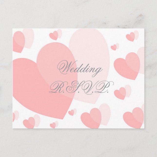 Wedding RSVP Postcard Pink Hearts (Front)