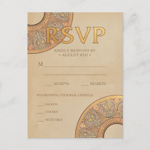 Wedding RSVP Postcards  Gold Nouveau Deco