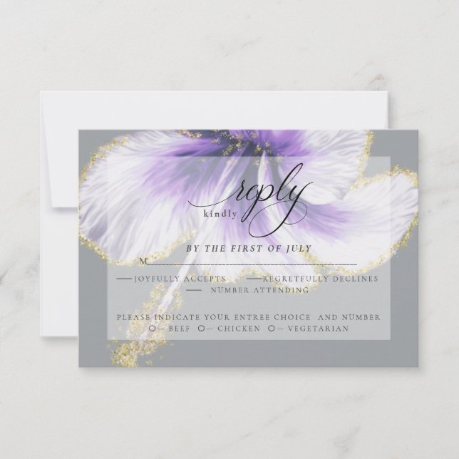 Wedding RSVP | Purple Watercolor Hibiscus Flower Card (Front)