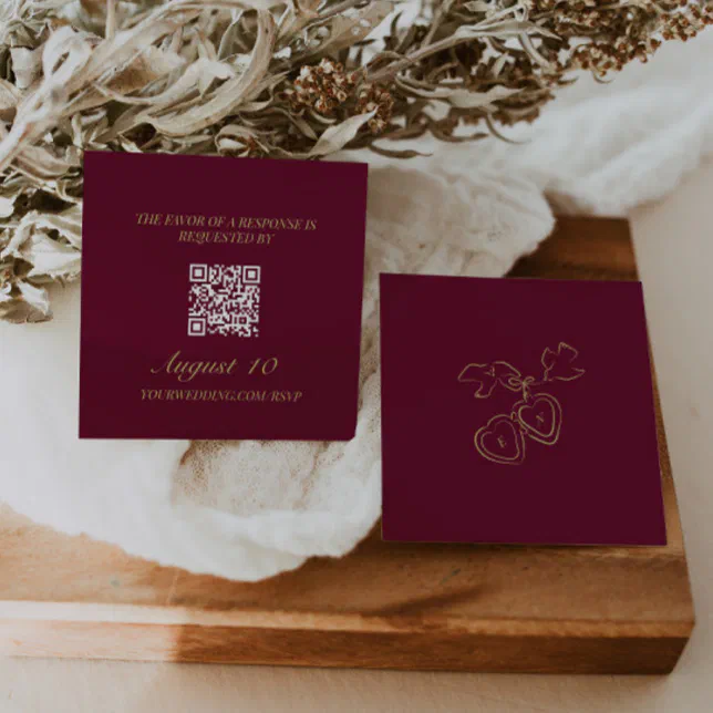 Qr Code Locket Wedding RSVP QR Code Illustrated Locket Monogram Enclosure Card | Zazzle