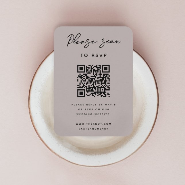 Wedding RSVP | QR Code Modern Minimalist Dusky Enclosure Card (Creator Uploaded)