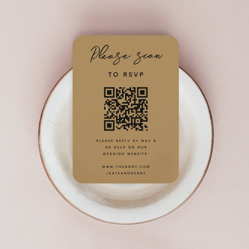 Wedding RSVP  QR Code Modern Minimalist Gold Enclosure Card