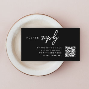 Wedding RSVP | QR Code Modern Stylish Black Enclosure Card