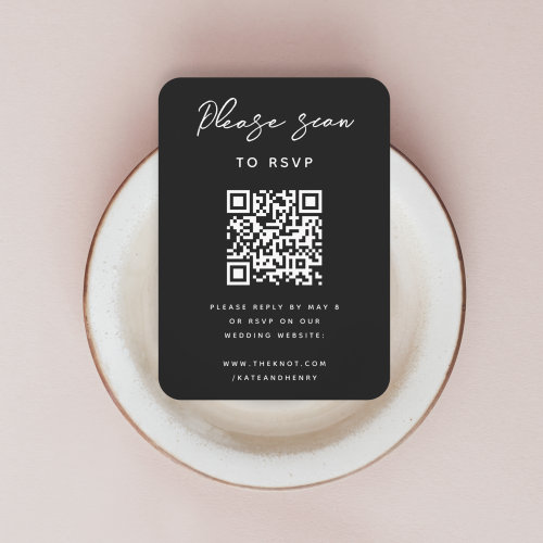 Wedding RSVP  QR Code Modern Stylish Black Enclosure Card