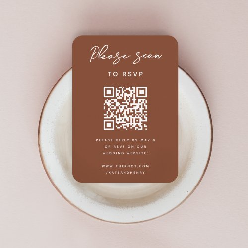 Wedding RSVP  QR Code Modern Terracotta Rust Enclosure Card