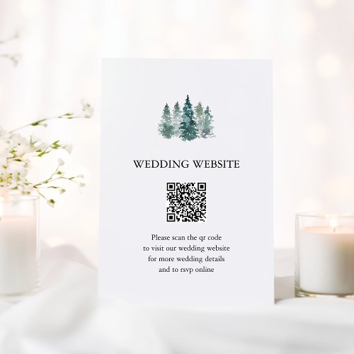 Wedding RSVP QR code Rustic Green Pine Trees Enclosure Card