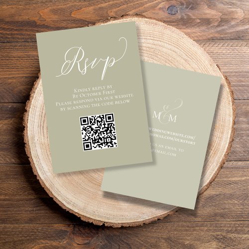 Wedding RSVP QR Code Script Sage Green Enclosure Card