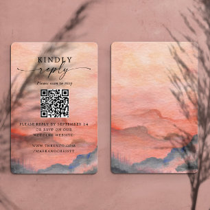Wedding RSVP QR Code Sunset Mountain Enclosure Card