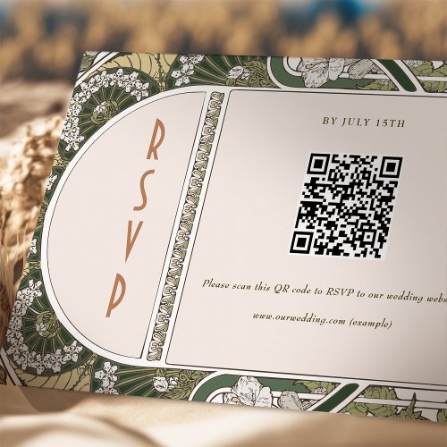 Wedding RSVP QR Code Vintage Art Nouveau Mucha Invitation