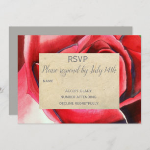 Wedding RSVP Red Rose flower art rustic Invitation