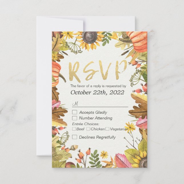 Wedding RSVP Reply Autumn Maple Fall Leaf Pumpkin (Front)