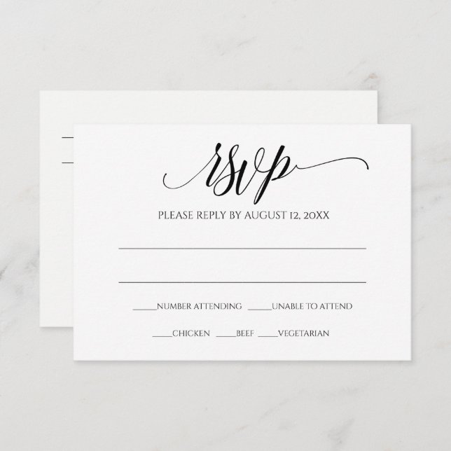 Wedding RSVP Reply Card | Luxe Calligraphy (Black) (Front/Back)